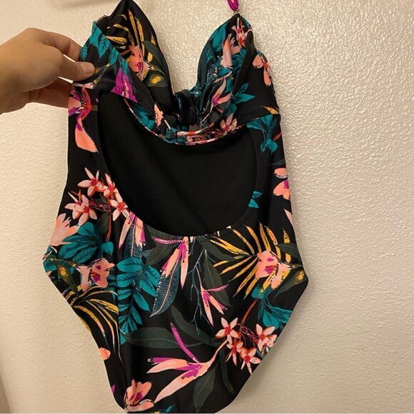 OLD NAVY Womens Swimsuit front tie Cut Out black Tropical One Piece Padded -XS - Picture 5 of 11